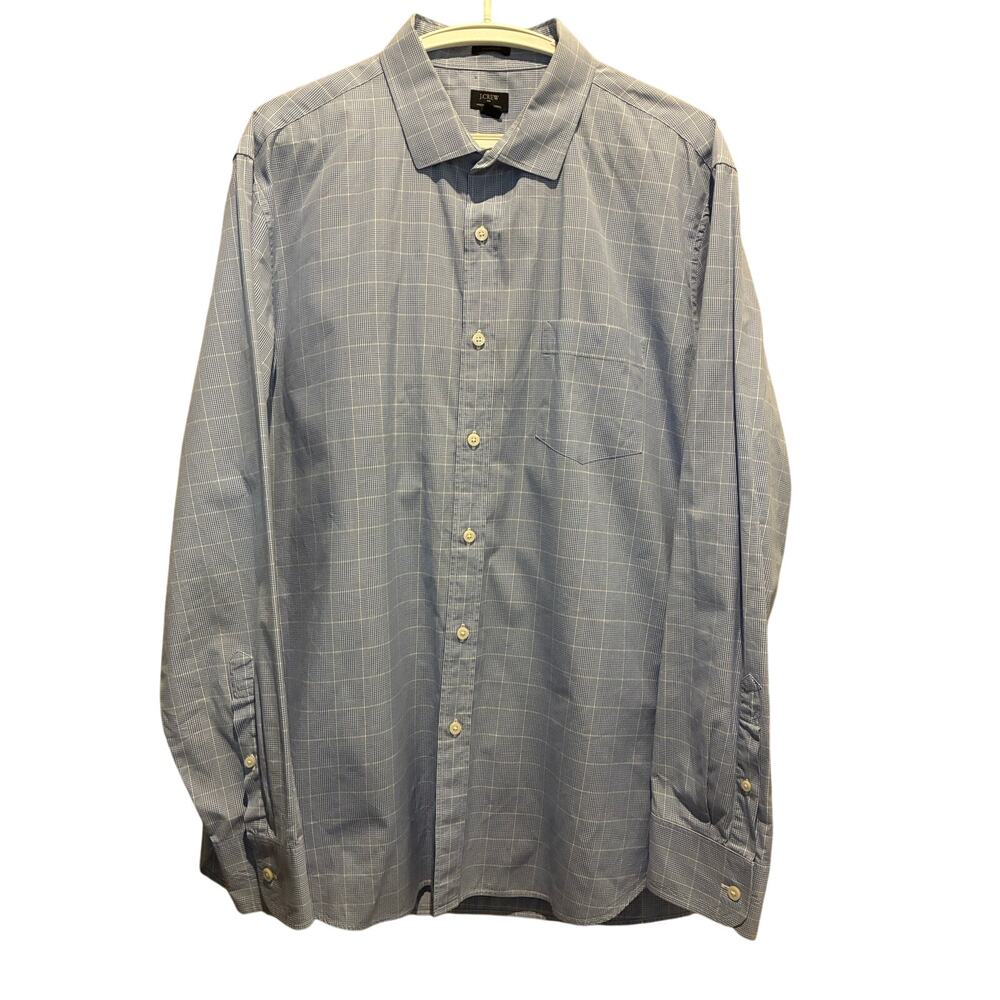 J. Crew Thompson Men's Long Sleeve Dress Shirt XL Blue White Plaid Pocket